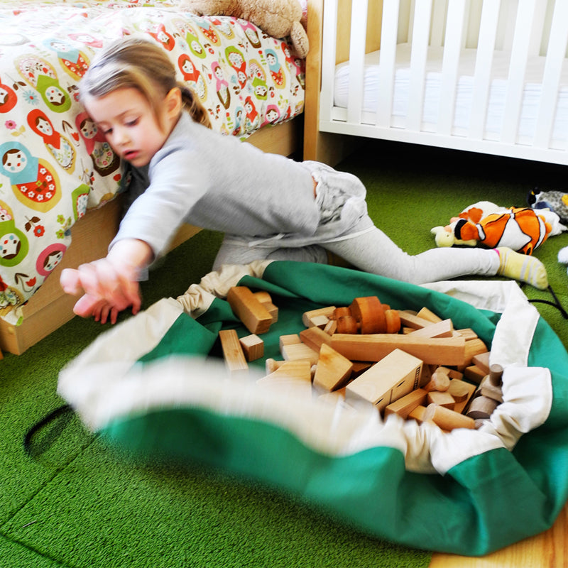 green original swoop bag with blocks