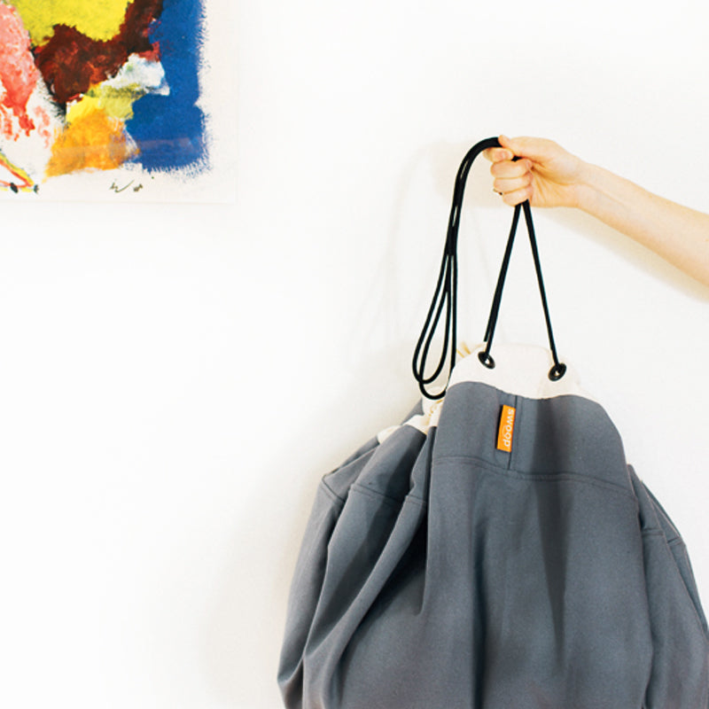 gray swoop bag for toy storage