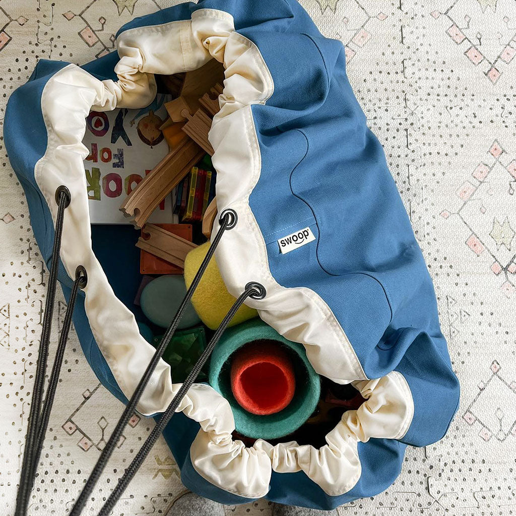 swoop bag blue with toys