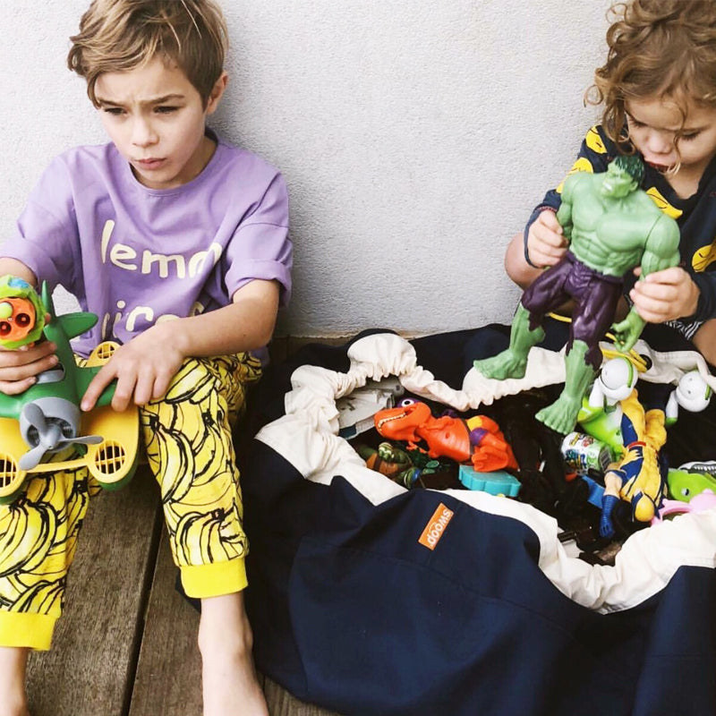 navy blue swoop toy storage bag