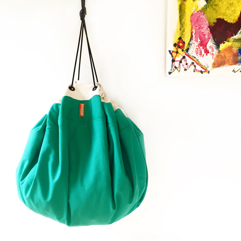 green hanging canvas swoop bag