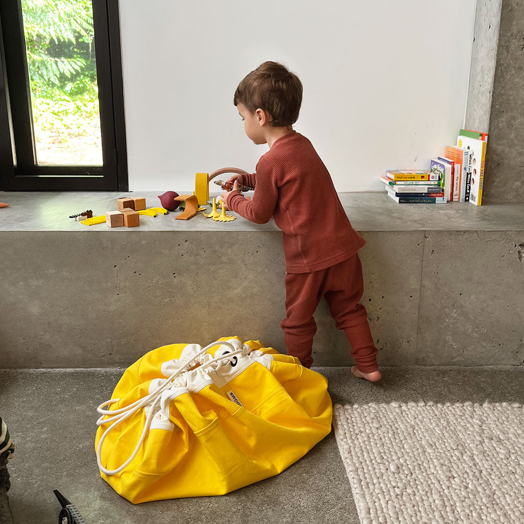 yellow organic cotton canvas toy storage bag