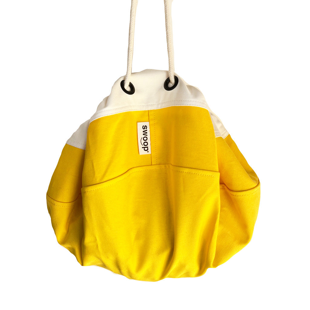 yellow canvas swoop bag