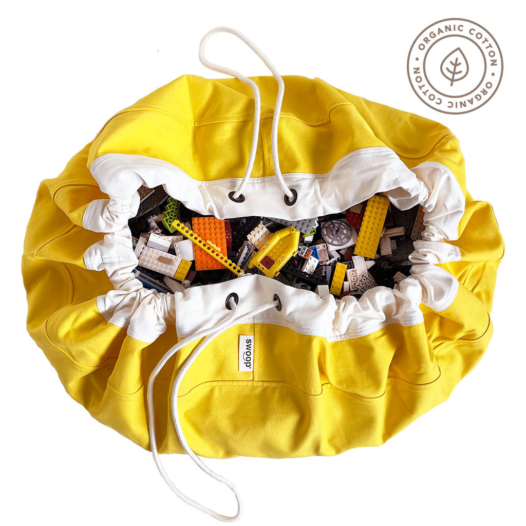 yellow organic cotton canvas toy storage bag