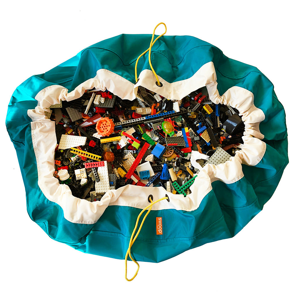 Teal Blue Swoop Toy Storage Bag Drawstring Cord Sack